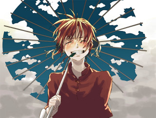 Person umbrella blue sky clouds - an umbrella in front free wallpaper