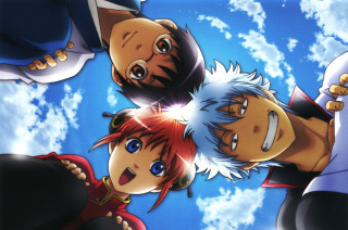 Anime characters blue sky clouds 12 - behind them free wallpaper