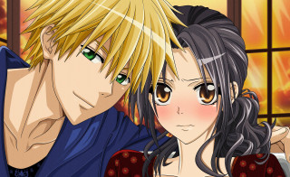 Anime couple sunset window pose - a picture together in front free wallpaper