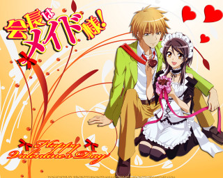 Anime couple yellow background hearts - a couple of anime characters sitting next free wallpaper