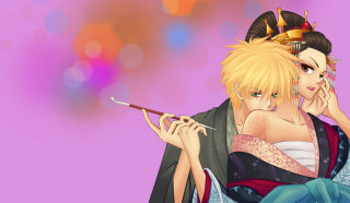 Anime couple smoking cigarette holder - a cigarette free wallpaper for desktop