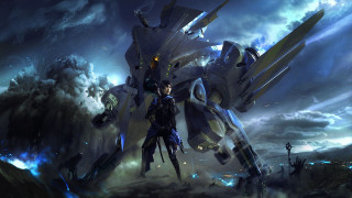 Futuristic robot clouds lightning sky - cedric peyravernay free wallpaper