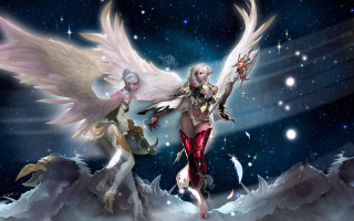 Angels snowy mountain stars night - high free wallpaper