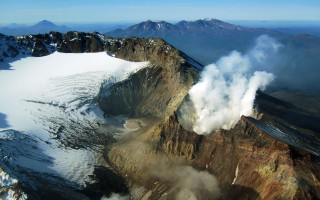 Mountain steam snow winter landscape - a large mountain free wallpaper
