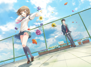 Couple bridge flowers air fence - sots art free wallpaper