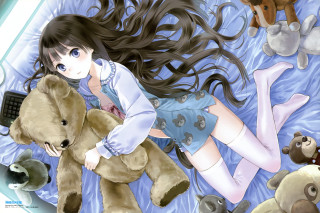 Girl bed stuffed animals teddy 2 - the wind free wallpaper