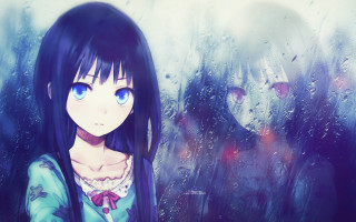 Girl blue eyes rain window - blue eye free wallpaper