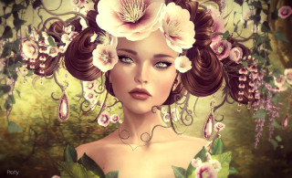 Woman flowers hair digital painting - her hair and a flower free wallpaper