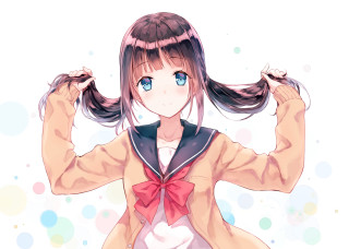 Girl long hair red bow 3 - her shoulder free wallpaper