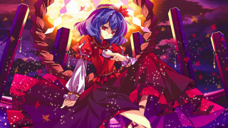 Woman red dress knife wine - giant free wallpaper