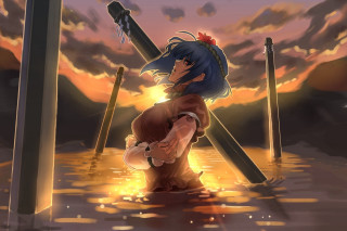 Cartoon character sword water sunset - a sword free wallpaper for desktop