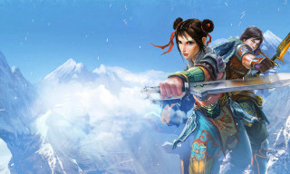 Woman sword mountain outdoors chinese - chen chun free wallpaper