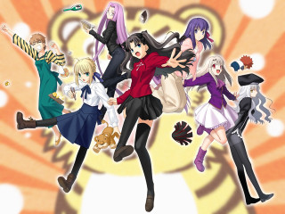 Anime characters dancing sunburst cartoon - ufotable free wallpaper