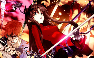 Anime characters swords fire demon - ufotable free wallpaper