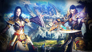 Armor swords mountain dragon demon - two person free wallpaper