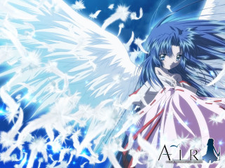 Bluehair angelwings snowflakes japanesestyle anime - her free wallpaper