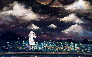 Woman field flowers sky background - a painting of a woman free wallpaper