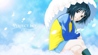 Girl umbrella snow sky background - an umbrella in the snow free wallpaper