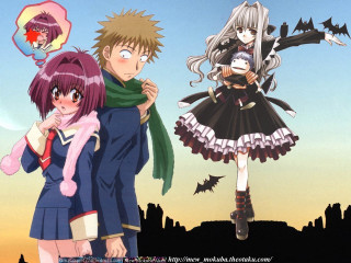 Anime couple city skyline bats - overhead free wallpaper
