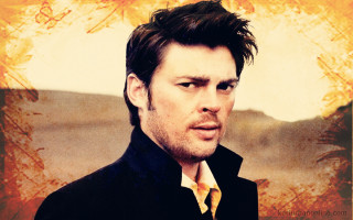 Man black jacket yellow tie - expressionism free wallpaper