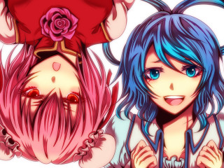 Anime blue hair pink hair 2 - lineart free wallpaper