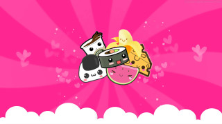 Cartoon foods pink background clouds - pop surrealism free wallpaper