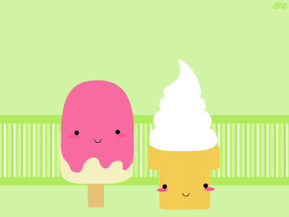 Ice cream faces green background - striped free wallpaper