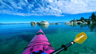Kayak rocks trees water rockformation - the background free wallpaper