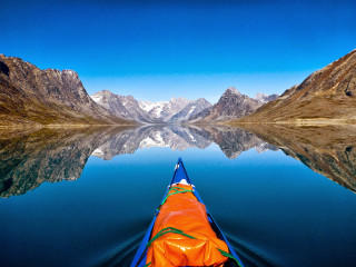 Kayak water mountains orange cover - alson s. clark free wallpaper