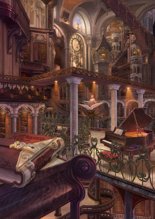 Large room piano case center - storybook illustration free wallpaper