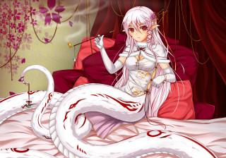 Woman white dress bed dragon - a bed next free wallpaper