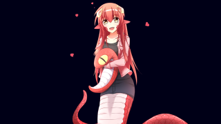 Woman redhair dragon tail black - heart free wallpaper