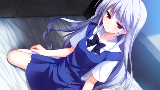 Girl blue dress bed long - long hair and a bow tie free wallpaper