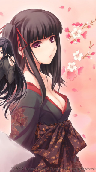 Woman kimono flower hair man - a detailed painting free wallpaper