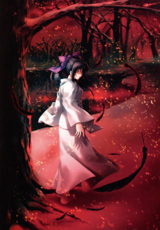 Woman white dress forest red - red leaf free wallpaper