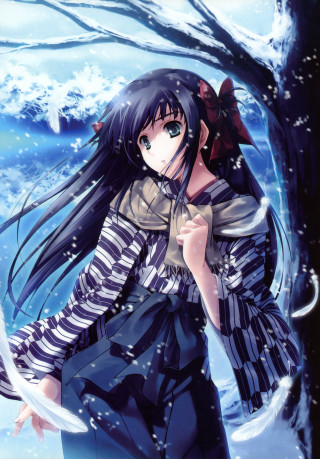 Woman striped dress snow umbrella - striped free wallpaper