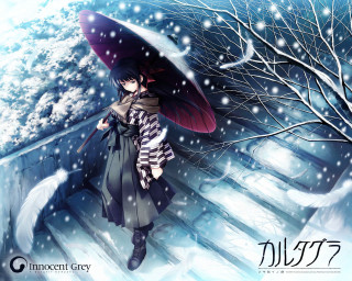 Woman umbrella walking snow winter - gothic free wallpaper for desktop