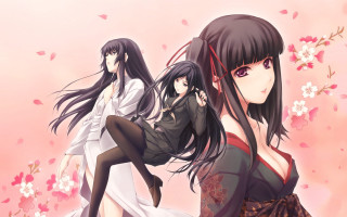 Anime girls long hair black 11 - a pink dress free wallpaper