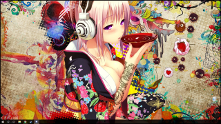 Woman headphones red object colorful - a wall free wallpaper