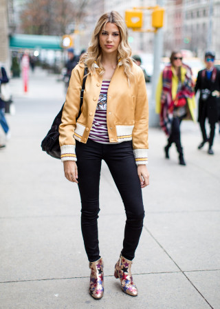 Woman yellow jacket black pants - fauvism free wallpaper