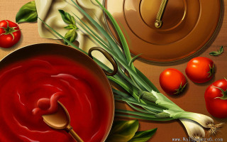 Tomato sauce pot spoon garlic - clara peeters free wallpaper