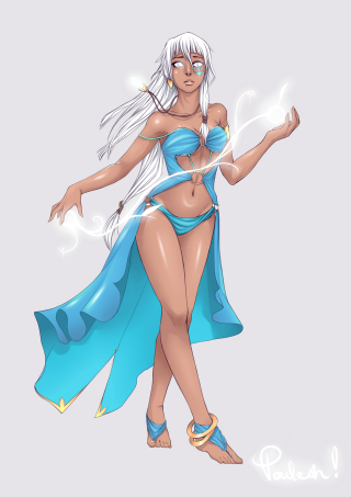 Cartoon woman blue bikini cape - lightening free wallpaper