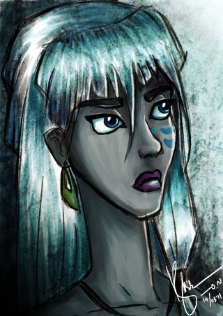 Woman blue eyes white hair - a green leaf free wallpaper