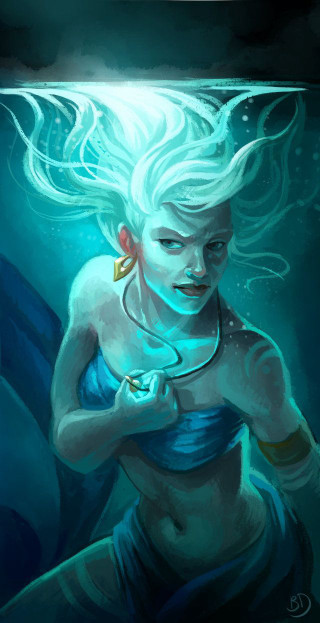 Woman white hair necklace water - league of legends concept art free wallpaper