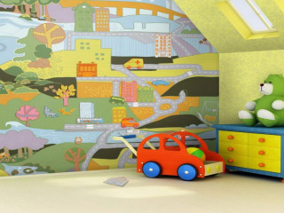 Childs room colorful wallpaper toy - naive art free wallpaper for desktop