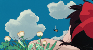 Woman red dress bee flying - ukiyoe free wallpaper