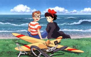 Couple people sitting plane ocean - a sky background and a body of water free wallpaper