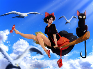 Woman flying red purse black - a black cat free wallpaper
