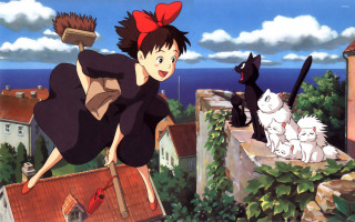 Woman standing ledged cats back - her back and a cat free wallpaper