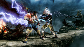 Two characters fighting lightning dark - a dark sky in the background free wallpaper